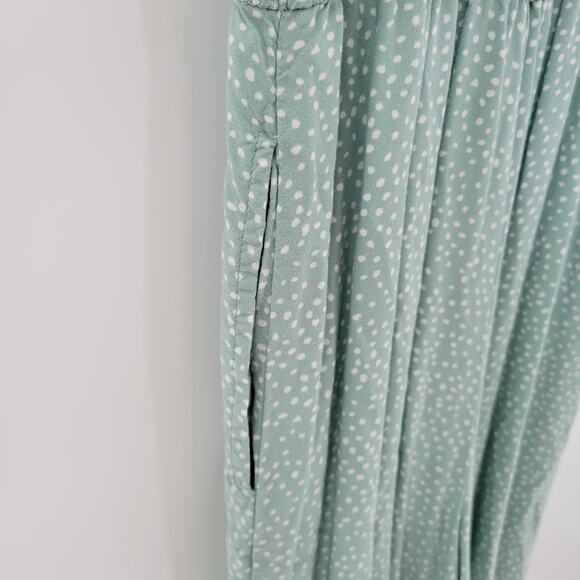 Jessica Simpson Jumpsuit Womens M Green White Polka Dot Wide Leg Smocked Straps - Picture 9 of 14